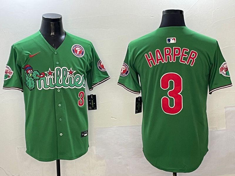 Men Philadelphia Phillies #3 Harper Green Three generations Joint Name Game 2025 Nike MLB Jersey style 1->philadelphia phillies->MLB Jersey